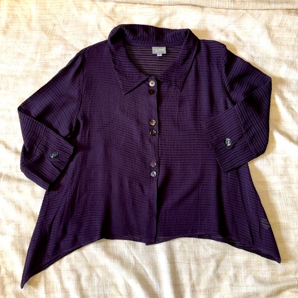 Niche Nilgun Derman Collar Kimono Button Down Blouse, Eggplant, Medium, NWOT - Picture 6 of 11